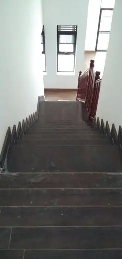 Long flight of dark interior stone steps