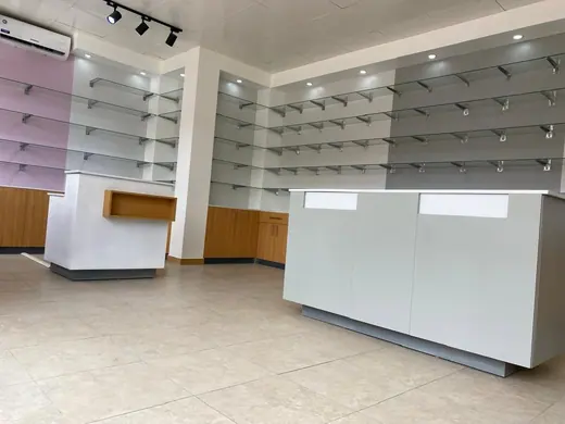 Stone counter samples displayed in a showroom